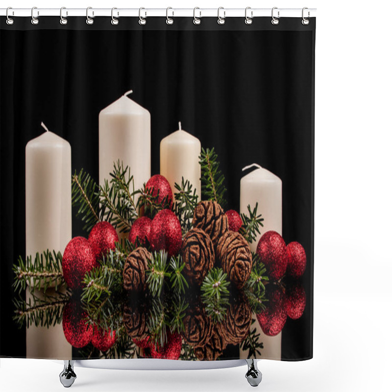 Personality  Christmas Candles On A Black Background Shower Curtains