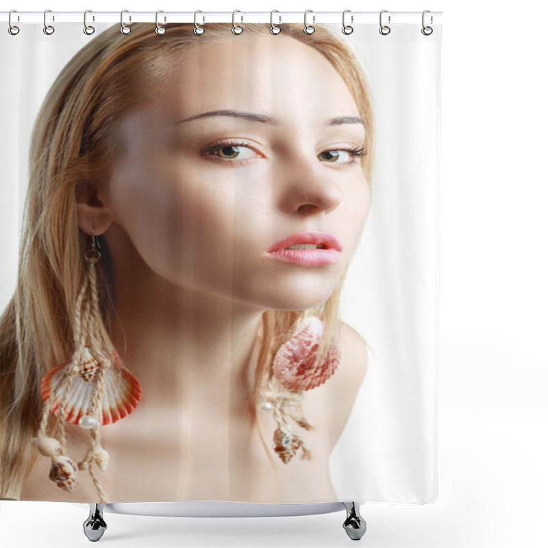 Personality  Woman With Shell Earrings Shower Curtains