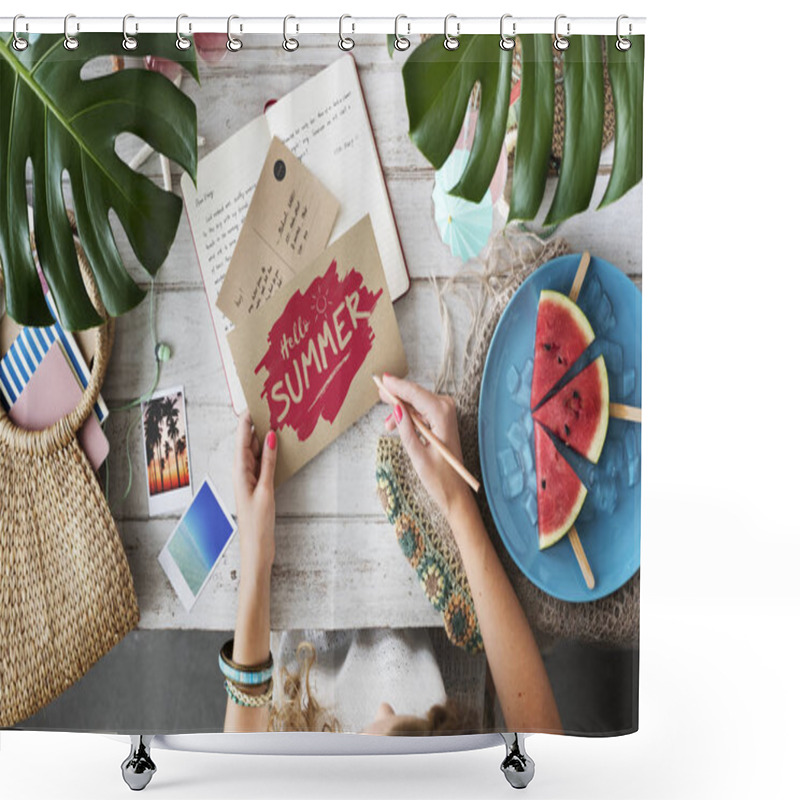 Personality  Woman Holding Summer Card   Shower Curtains