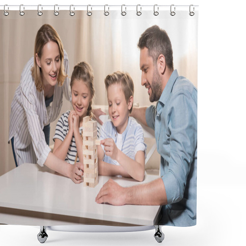 Personality  Family Playing Jenga Game Shower Curtains