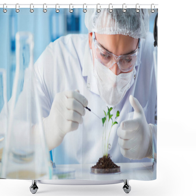 Personality  Biotechnology Concept With Scientist In Lab Shower Curtains