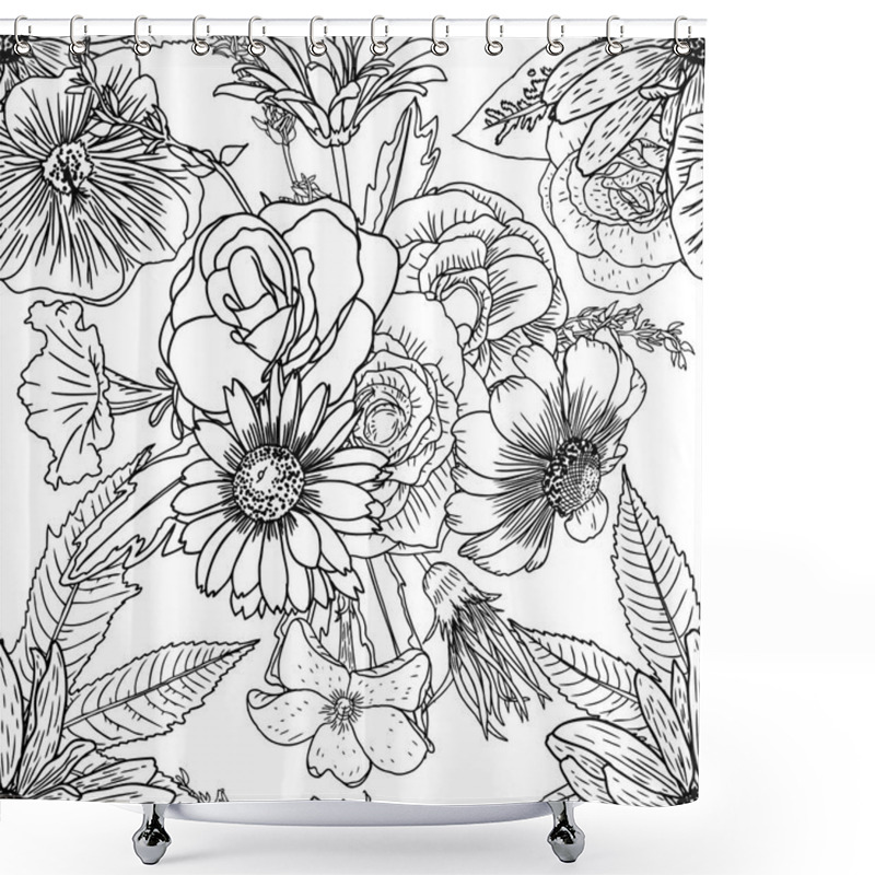 Personality  Doodle Floral Seamless Pattern  Shower Curtains