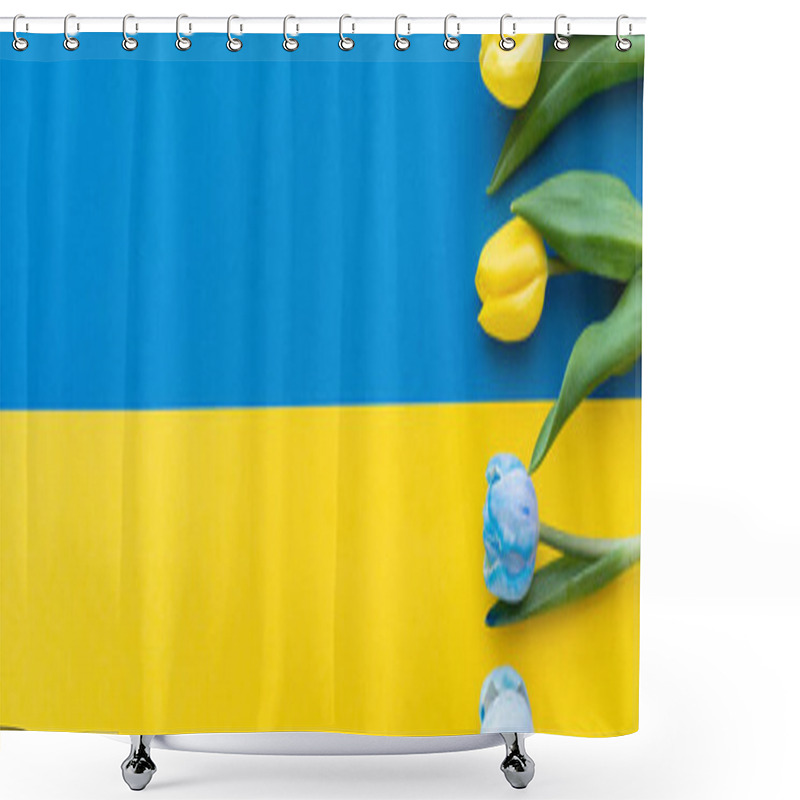 Personality  Top View Of Yellow And Blue Flowers On Ukrainian Flag, Banner  Shower Curtains