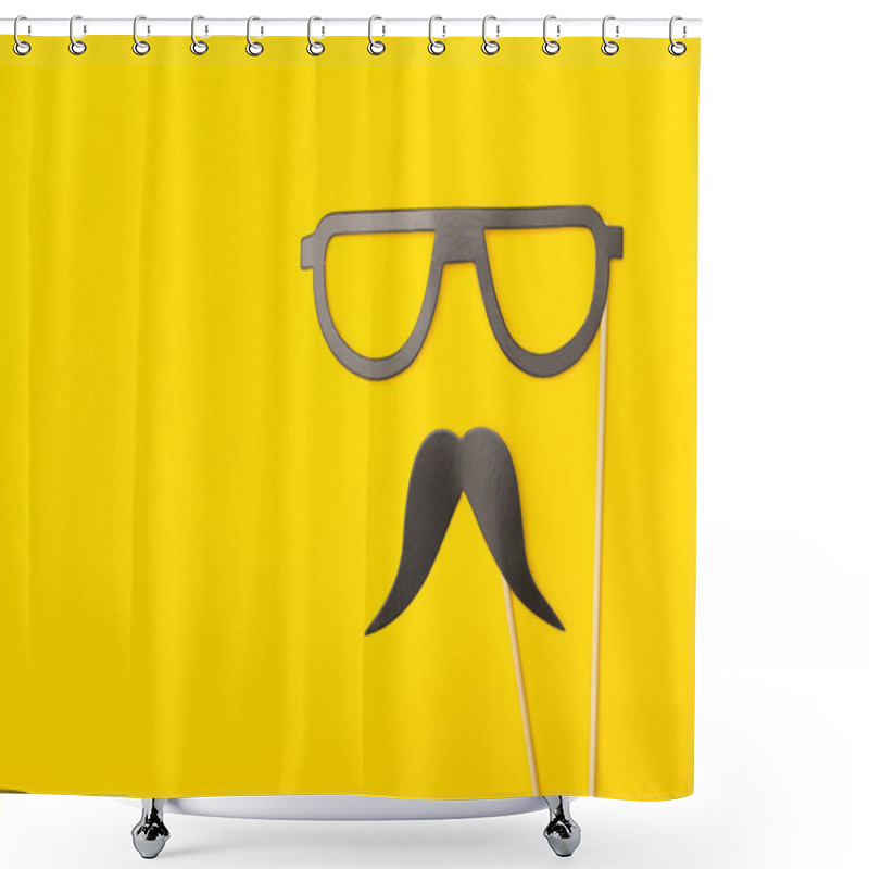 Personality  Photobooth Props On A Yellow Background. Birthday, Wedding Party Shower Curtains