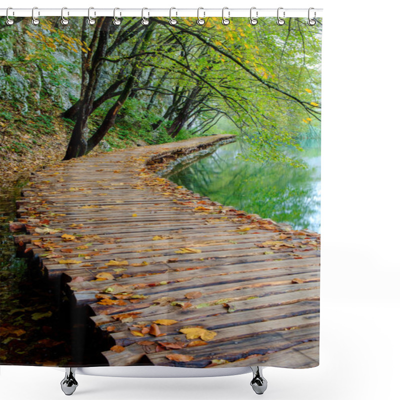 Personality  Wood Path In The Plitvice National Park In Autumn Shower Curtains