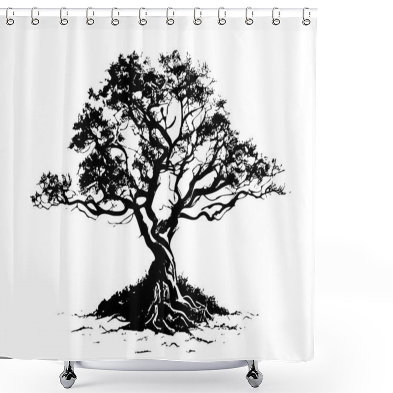 Personality  Oak Tree Silhouette Sketch Hand Drawn In Doodle Style Vector Illustration Shower Curtains