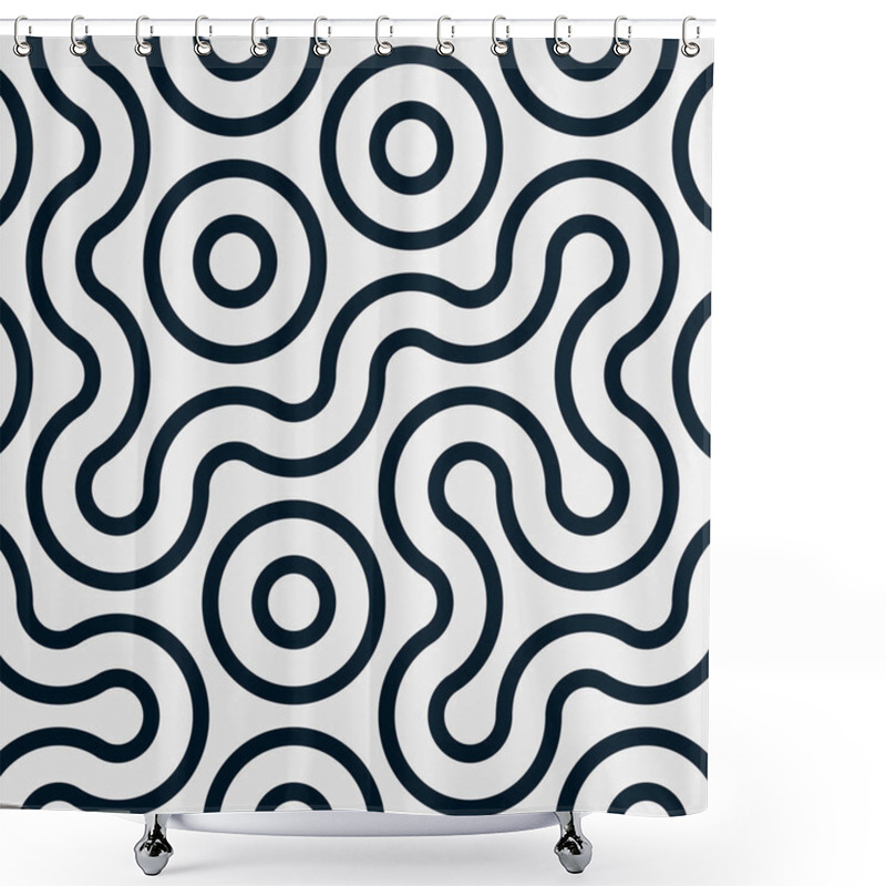 Personality  Colorful Tile With Wavy And Curved Lines, Connection Art Background Design Illustration  Shower Curtains