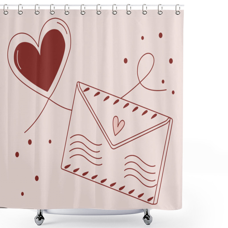 Personality  Minimalist Vector Illustration Of A Heart And Envelope In Doodle Style. Romantic Theme With Playful Lines, Deep Red Accents, And Beige Background. Ideal For Valentine's Day Or Love-themed Designs Shower Curtains