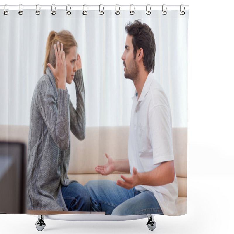 Personality  Young Couple Arguing Shower Curtains