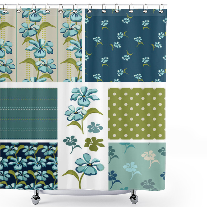 Personality  1960s Inspired Seamless Floral Vector Patterns And Icons. Shower Curtains