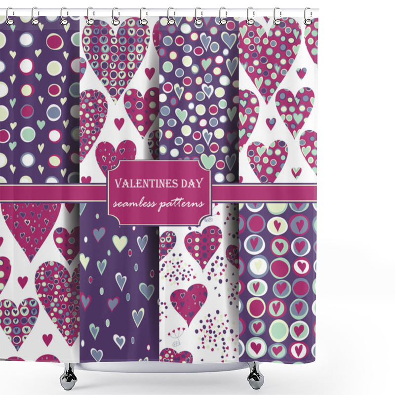 Personality  Cartoon Hearts And Circles Seamless Pattern Shower Curtains