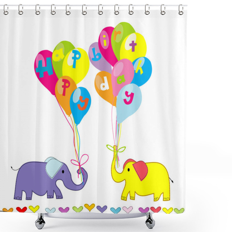 Personality  Happy Birthday Invitation With Cartoon Elephants And Balloons Shower Curtains