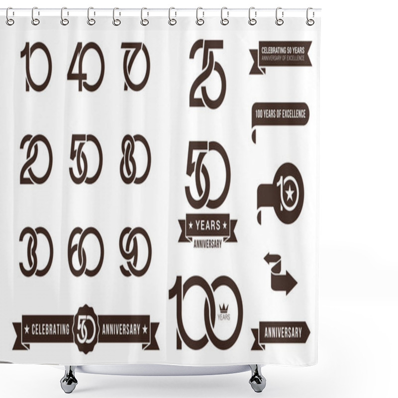 Personality  Set Of Anniversary Pictogram Icon And Anniversary Banner Collect Shower Curtains