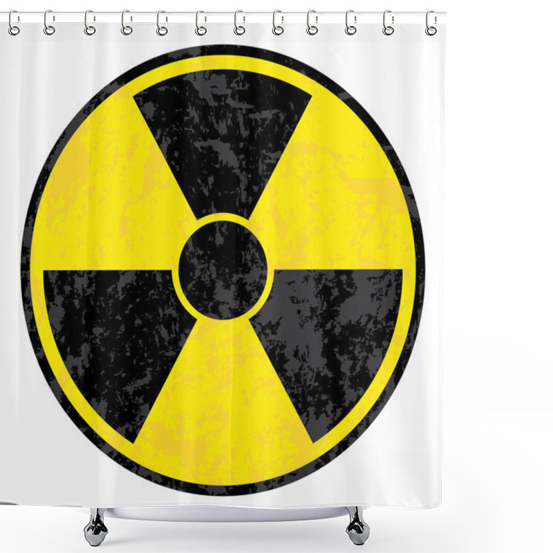 Personality  Radioactive Symbol. Vector Grunge Icon. Shower Curtains