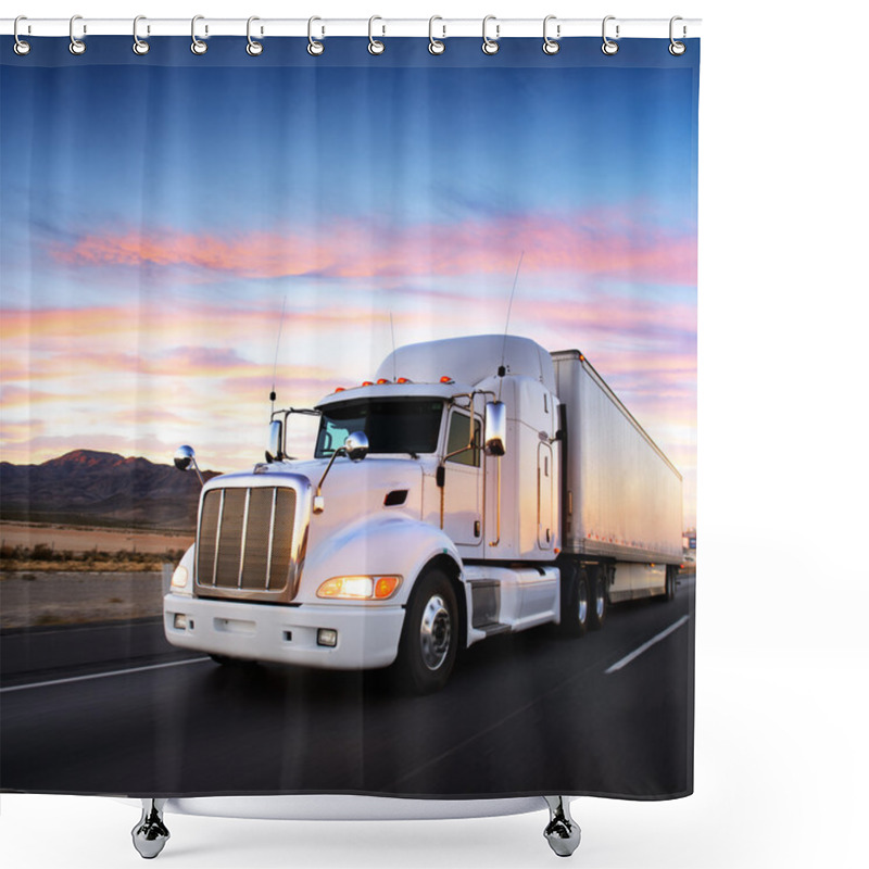 Personality  Truck And Highway At Sunset - Transportation Background Shower Curtains