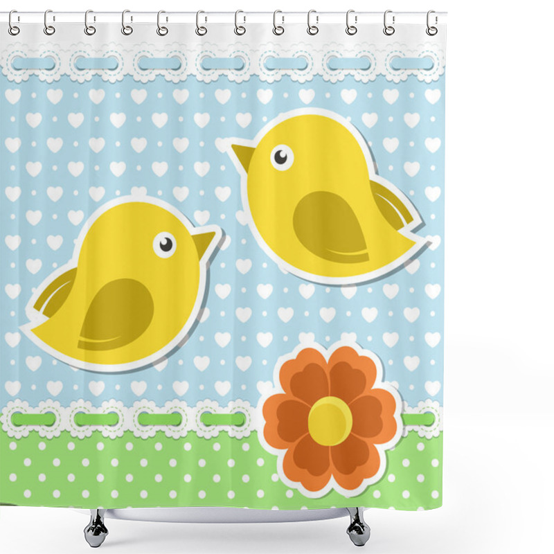 Personality  Romantic Background With Birds And Flower Shower Curtains