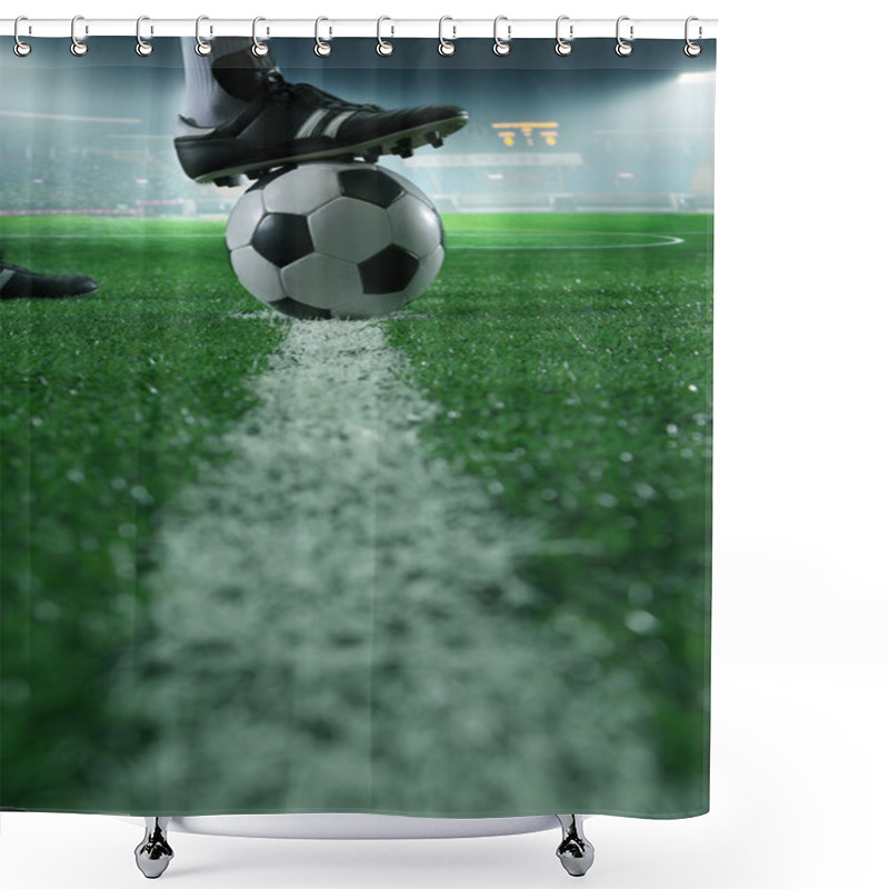 Personality  Foot On Top Of Soccer Ball Shower Curtains