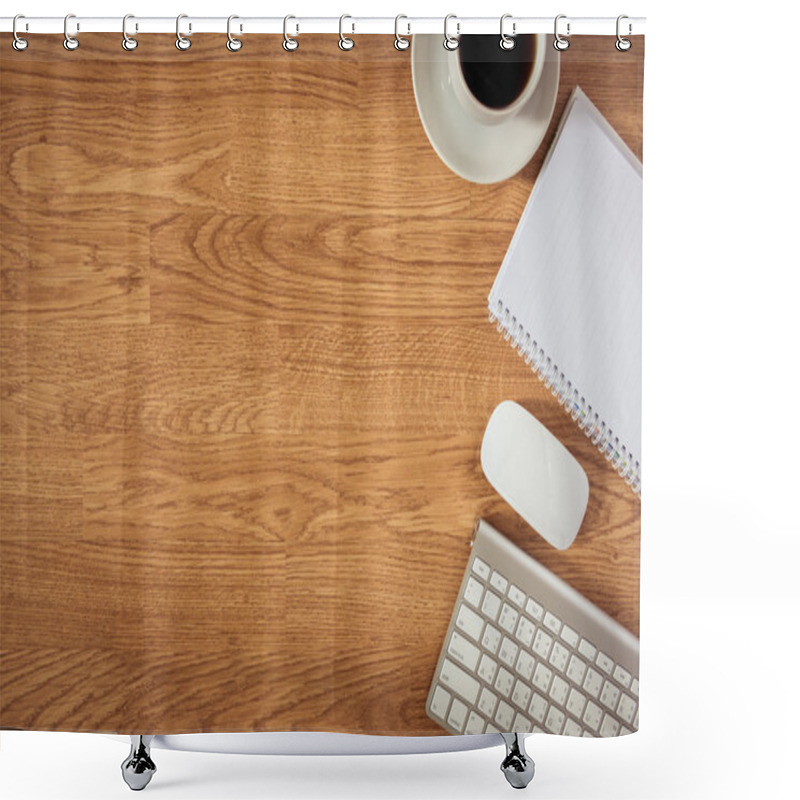 Personality  Office Table With Notepad, Computer And Coffee Cup And Computer  Shower Curtains