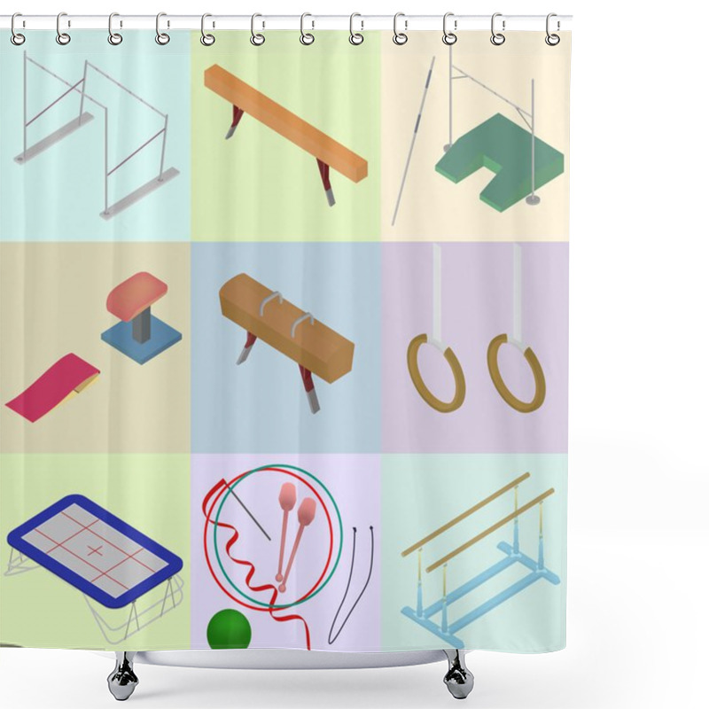 Personality  Set Of Isometric Tools For Artistic Gymnastics. Set Of Sporting Shower Curtains