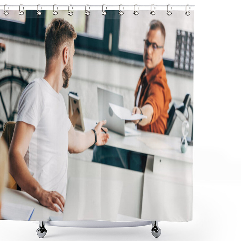 Personality  Handsome Young Businessmen Working Together At Modern Office Shower Curtains