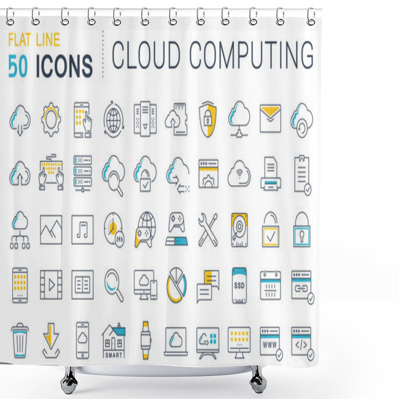 Personality  Set Vector Flat Line Icons Cloud Service Shower Curtains