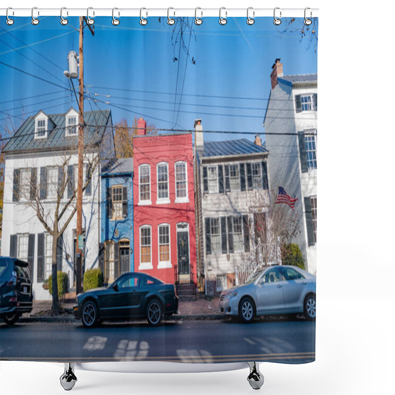 Personality  Row Of Colonial-style Brick Townhouses In The Historic District Of Alexandria, Near Washington. Shower Curtains