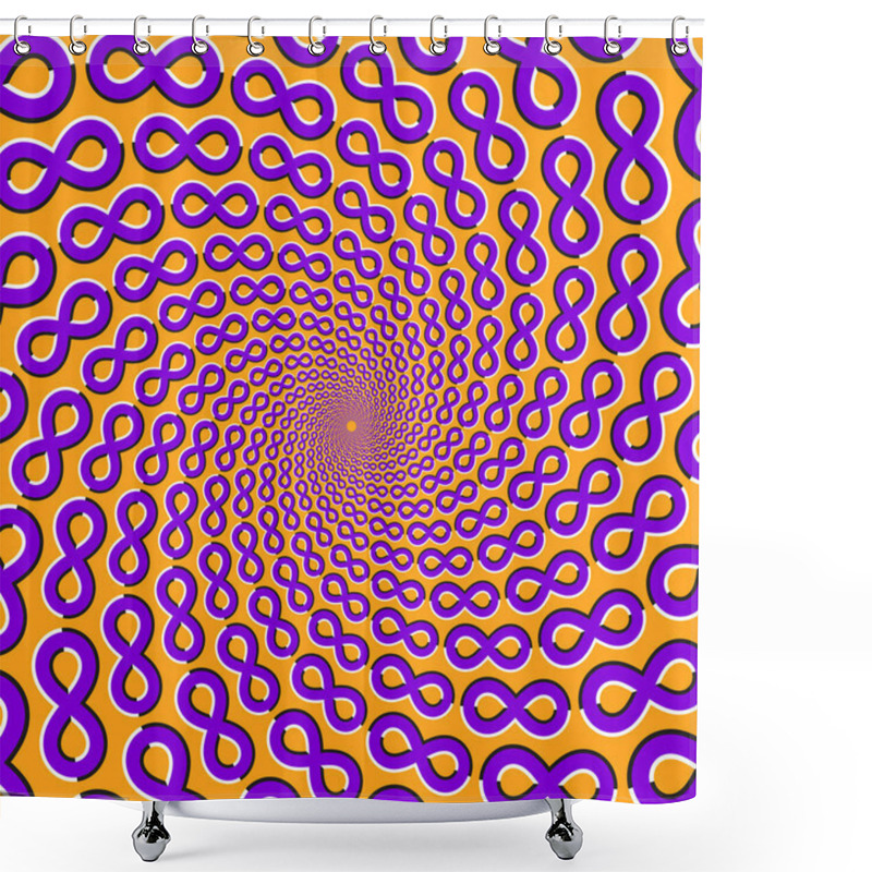 Personality  Optical Motion Illusion Vector Background. Purple Infinity Symbols Move Around The Center On Orange Background. Shower Curtains