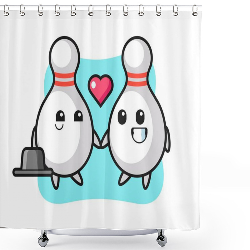 Personality  Bowling Pin Cartoon Character Couple With Fall In Love Gesture , Cute Style Design For T Shirt, Sticker, Logo Element Shower Curtains