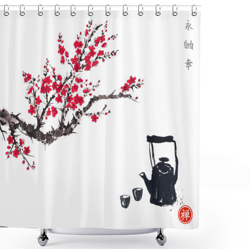 Personality  Christmas Tree Made Of Sawn Tree Branches And Little Birds Sitti Shower Curtains