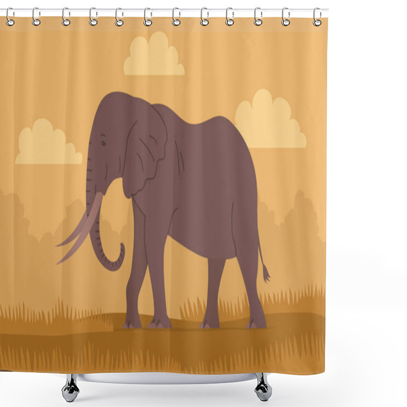 Personality  African Elephant With Trunk And Tusks. Large Herbivorous Mammal. Zoo Wild Animal. Wild Savanna Landscape. Wildlife And Zoo. Nature And Fauna. Cartoon Vector Illustration Shower Curtains