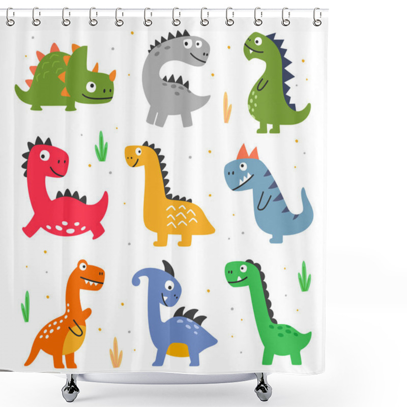 Personality  Vector Illustration Of Different Dinosaurs Shower Curtains