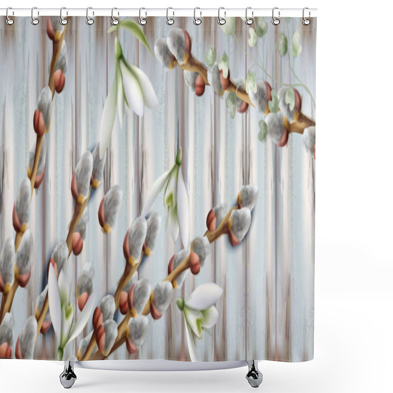 Personality  Snowdrop Flowers And Buds Vector Background. Beautiful Spring Revival Cards Shower Curtains