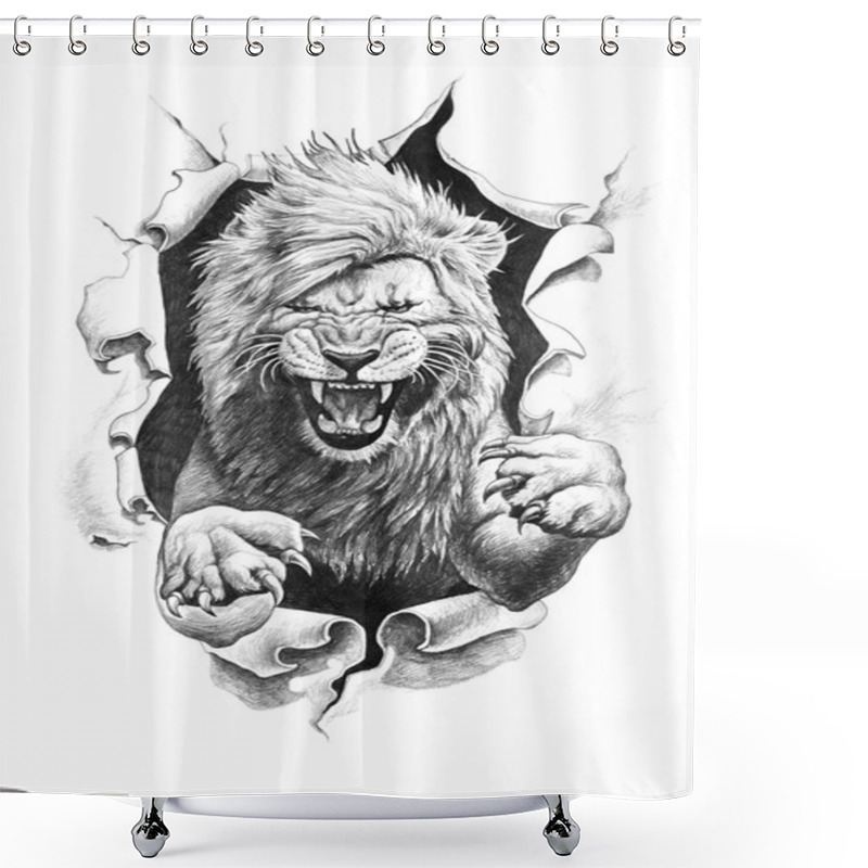 Personality  Pencil Drawing Of A Lion Shower Curtains