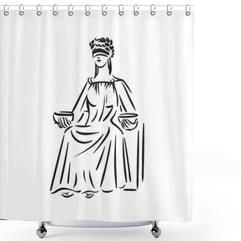 Personality  Sitting Symbol Of Justice Themis Vector Line Art Illustration On White Background Shower Curtains