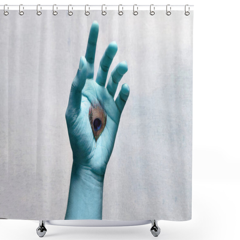 Personality  Hand Holding A Peacock Feather Shower Curtains