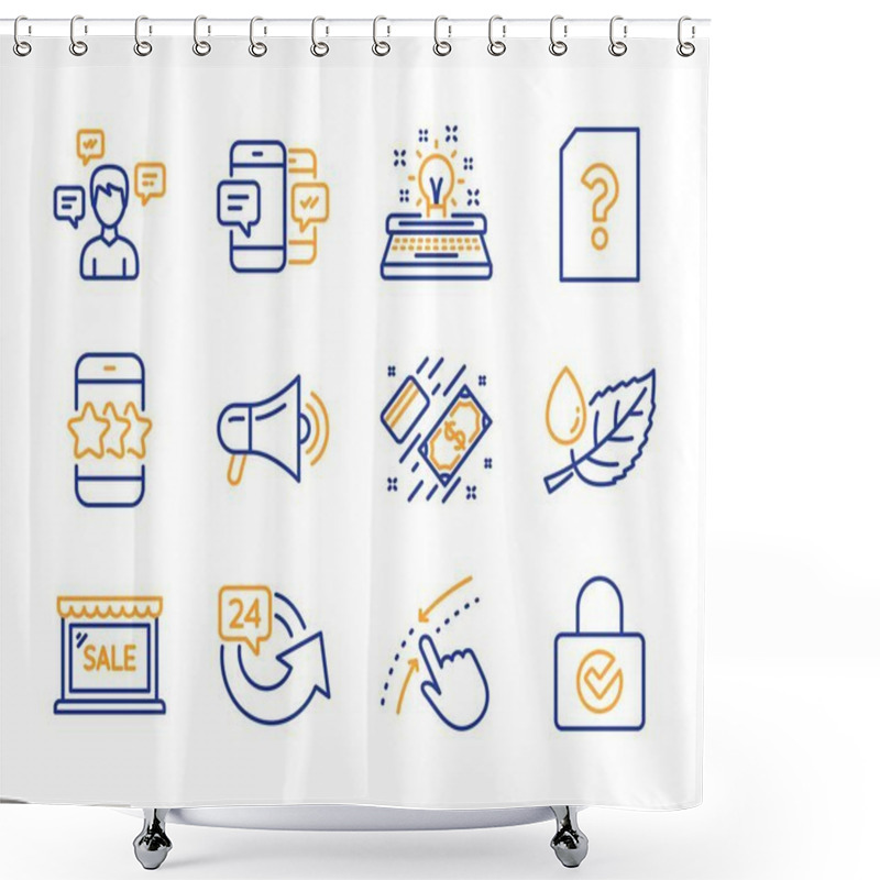 Personality  Typewriter, Smartphone Sms And Leaf Dew Icons Set. Star, Sale And Megaphone Signs. Vector Shower Curtains