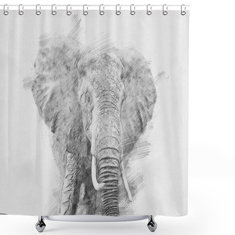 Personality  Elephant. Sketch With Pencil Shower Curtains