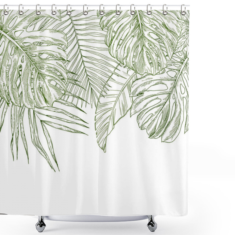 Personality  Top Border Composed Of Tropical Leaves Shower Curtains