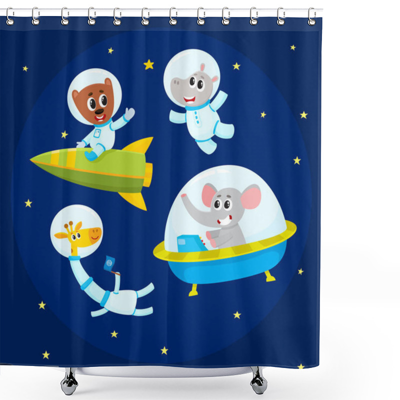 Personality  Cute Animal Astronauts, Spacemen - Elephant, Giraffe, Hippo, Bear - In Space Shower Curtains