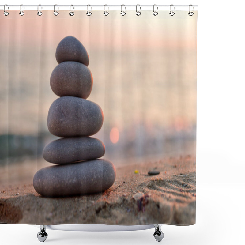 Personality  Zen Stones At Sunset Shower Curtains