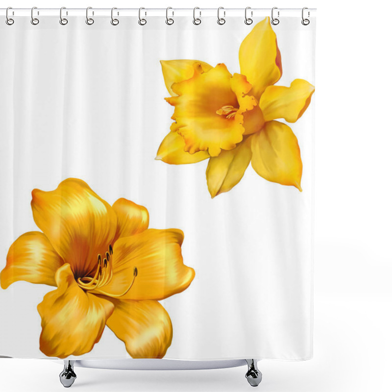 Personality  Yellow Lily And  Daffodil Flowers Shower Curtains