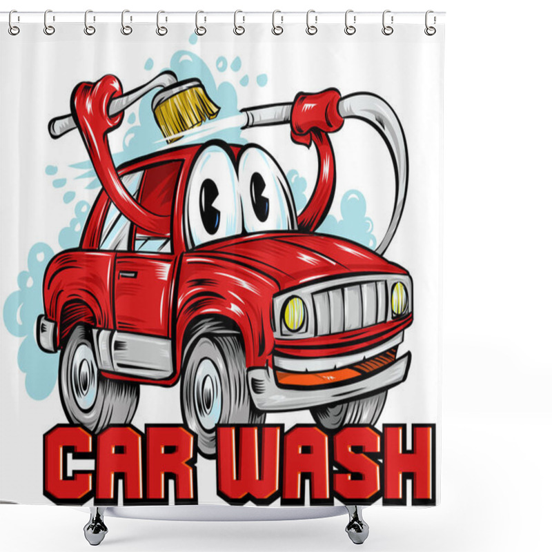 Personality  Red Car Wash Cartoon. Vector Illustration Shower Curtains