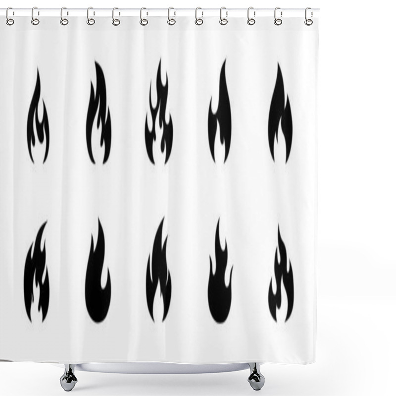 Personality  Fire Black Solid Icons. Flame Vector Silhouette Logo. Shower Curtains