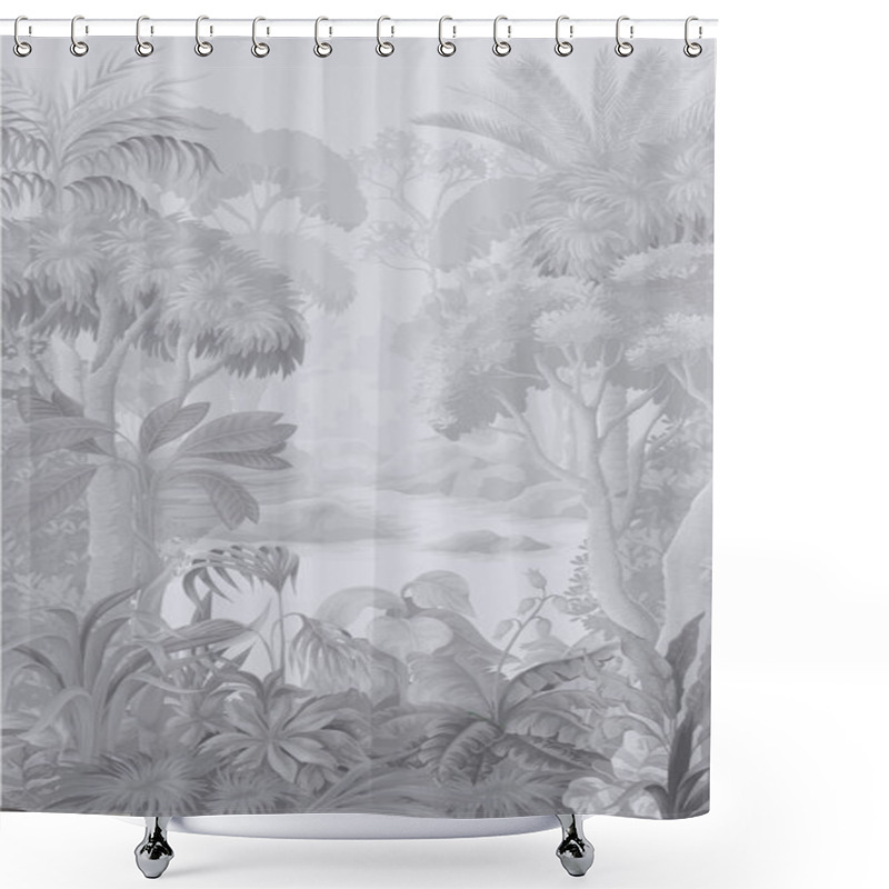 Personality  Monochrome Jungle Landscape. Vector Interior Print Shower Curtains