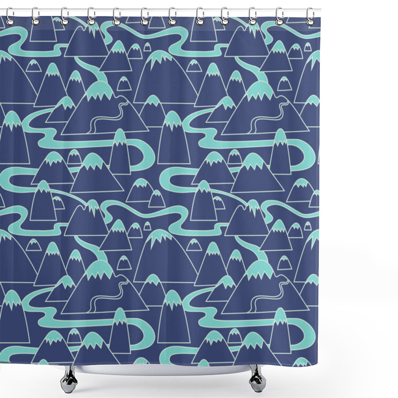 Personality  Seamless Pattern Of Mountains And Rivers. Shower Curtains