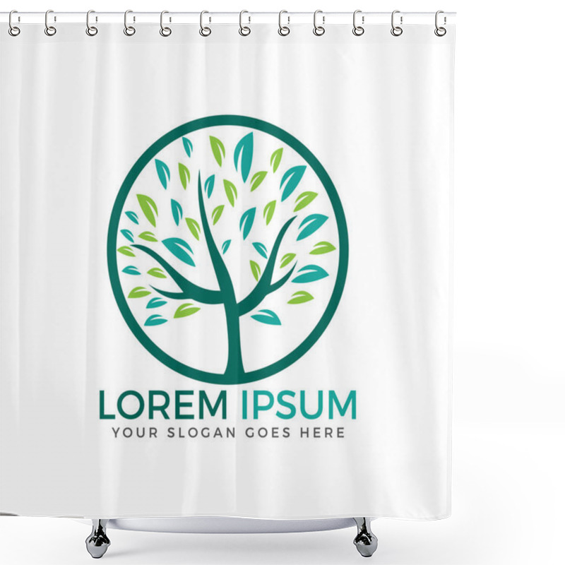 Personality  Green Tree Vector Logo Design. Natural Product, Organic Shop, Ecology Company, Alternative Medicine, Green Unity, Garden, Farming, Forest Etc. Shower Curtains