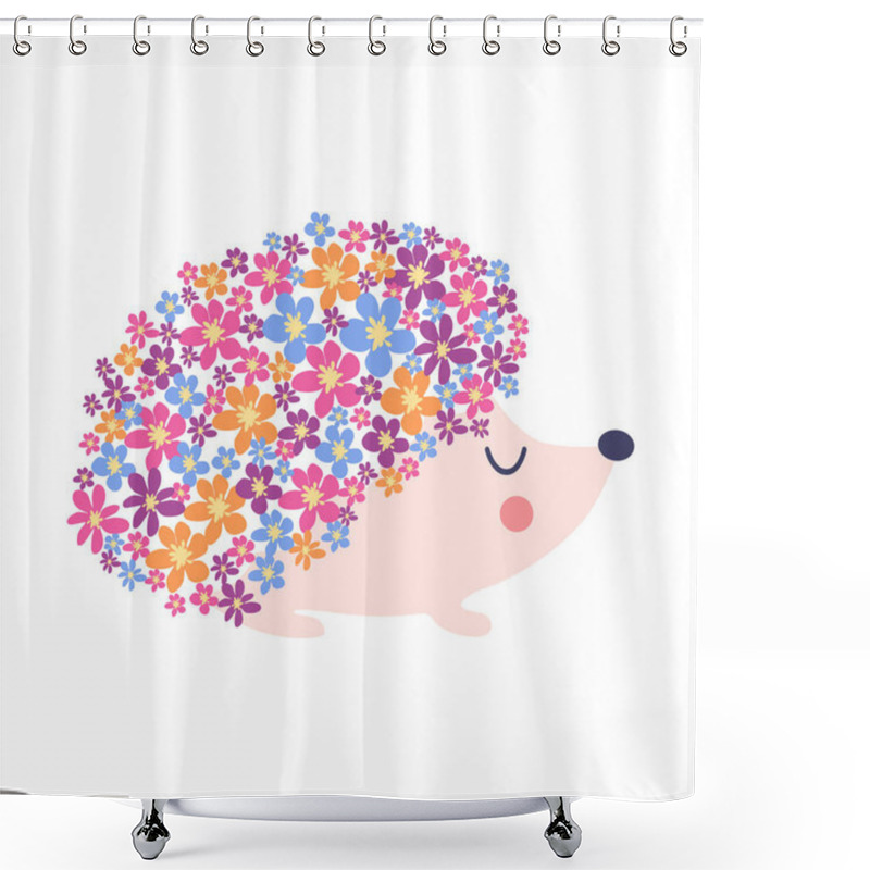 Personality  Floral Hedgehog With Flowers And Cute Hedgehogs On A White Background Shower Curtains