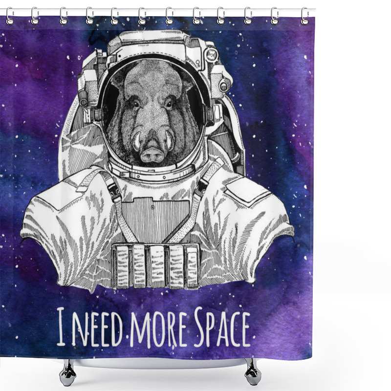 Personality  Animal Astronaut Aper, Boar, Hog, Hog, Wild Boar Wearing Space Suit Galaxy Space Background With Stars And Nebula Watercolor Galaxy Background Shower Curtains