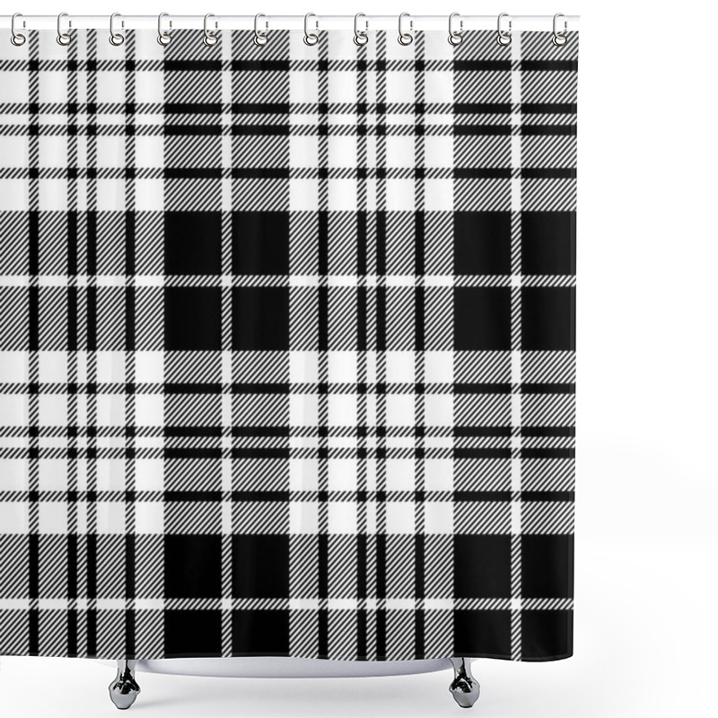 Personality  Blackberry Clan Tartan Diagonal Black White Seamless Fabric Text Shower Curtains