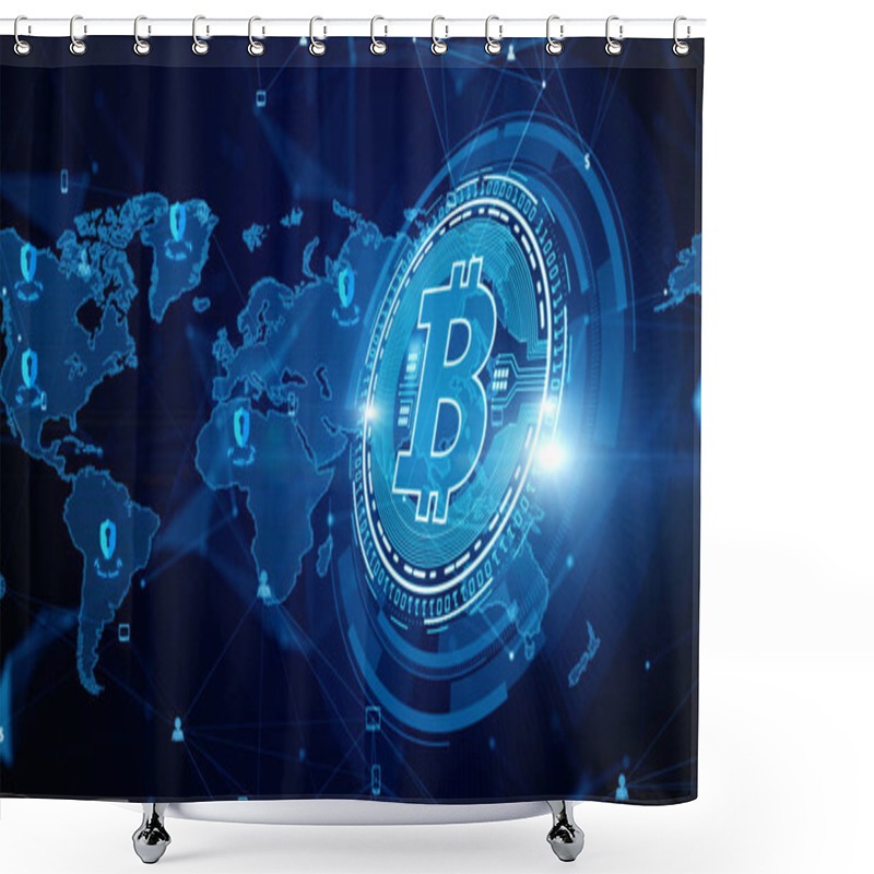 Personality  Bitcoin Blockchain Crypto Currency Digital Encryption, Digital Money Exchange, Technology Network Connections Background Concept. Shower Curtains